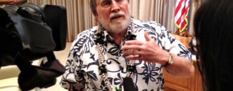 Gov. Neil Abercrombie speaking with KITV and Civil Beat in executive chambers, Sept. 18, 2012.