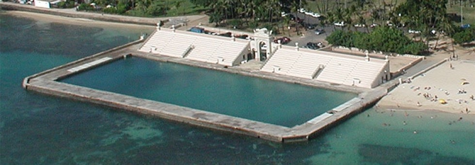 An aerial view of the Natatorium as it exists today.